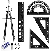 Geometry Set Metal Compass, Aluminum Alloy Protractor Set with Protractor, Rulers, Compass, Lead Refill and Eraser