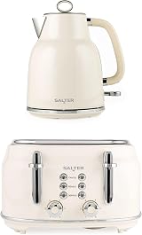 Salter Retro Kettle & Toaster Set Cream 1.7L 4-Slice 3kW COMBO-9352