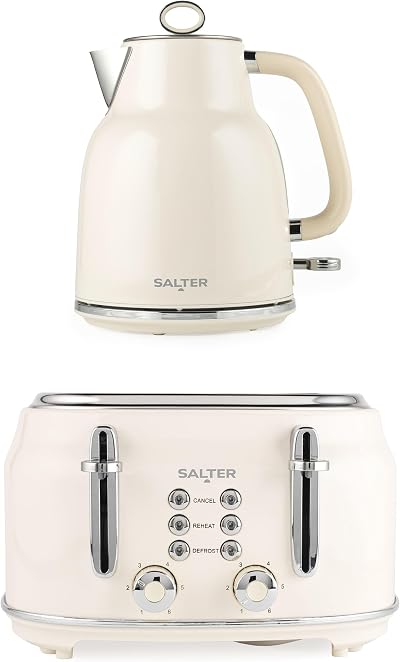 Salter Retro Kettle & Toaster Set Cream 1.7L 4-Slice 3kW COMBO-9352
