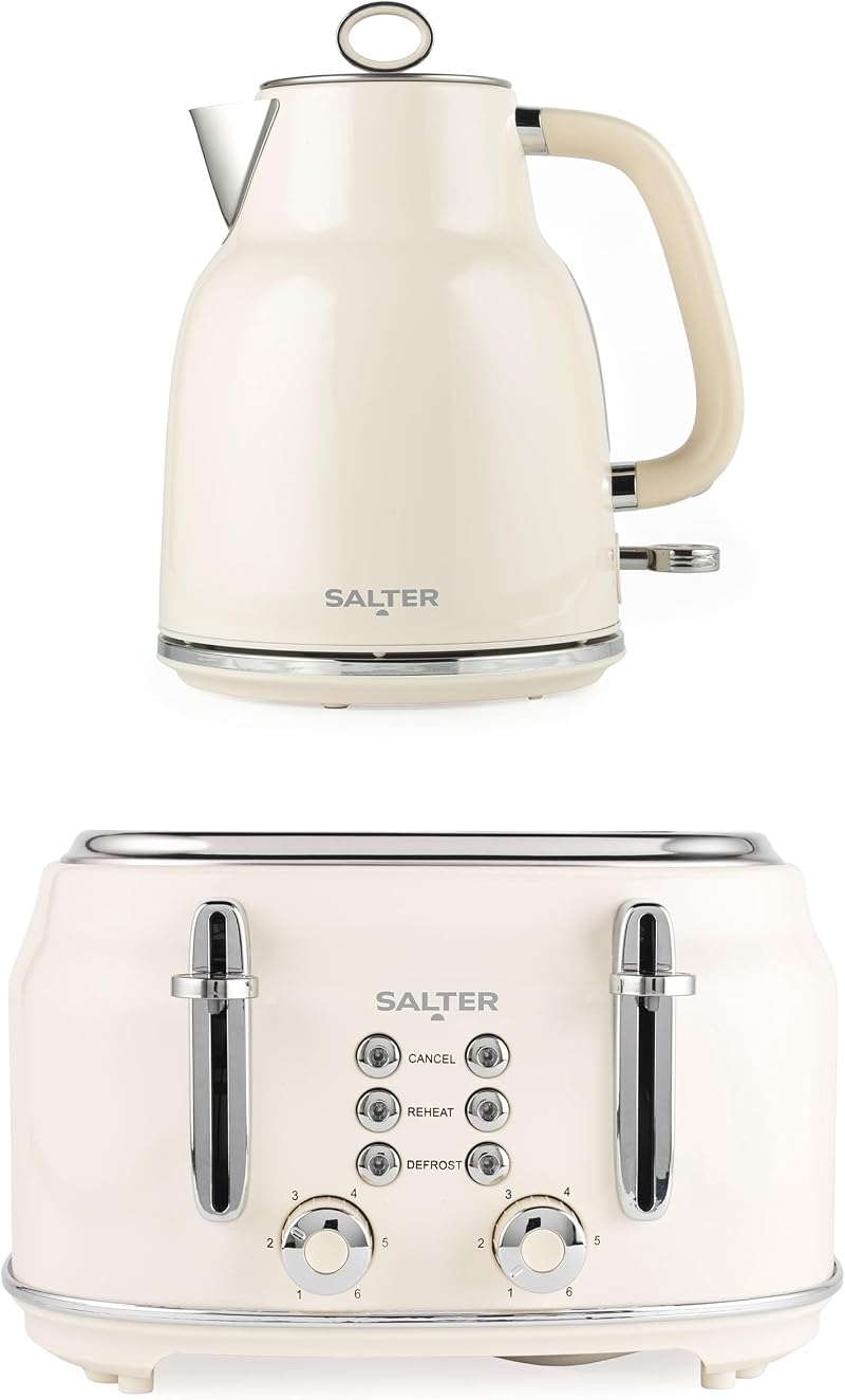 Salter Retro Kettle & Toaster Set Cream 1.7L 4-Slice 3kW COMBO-9352