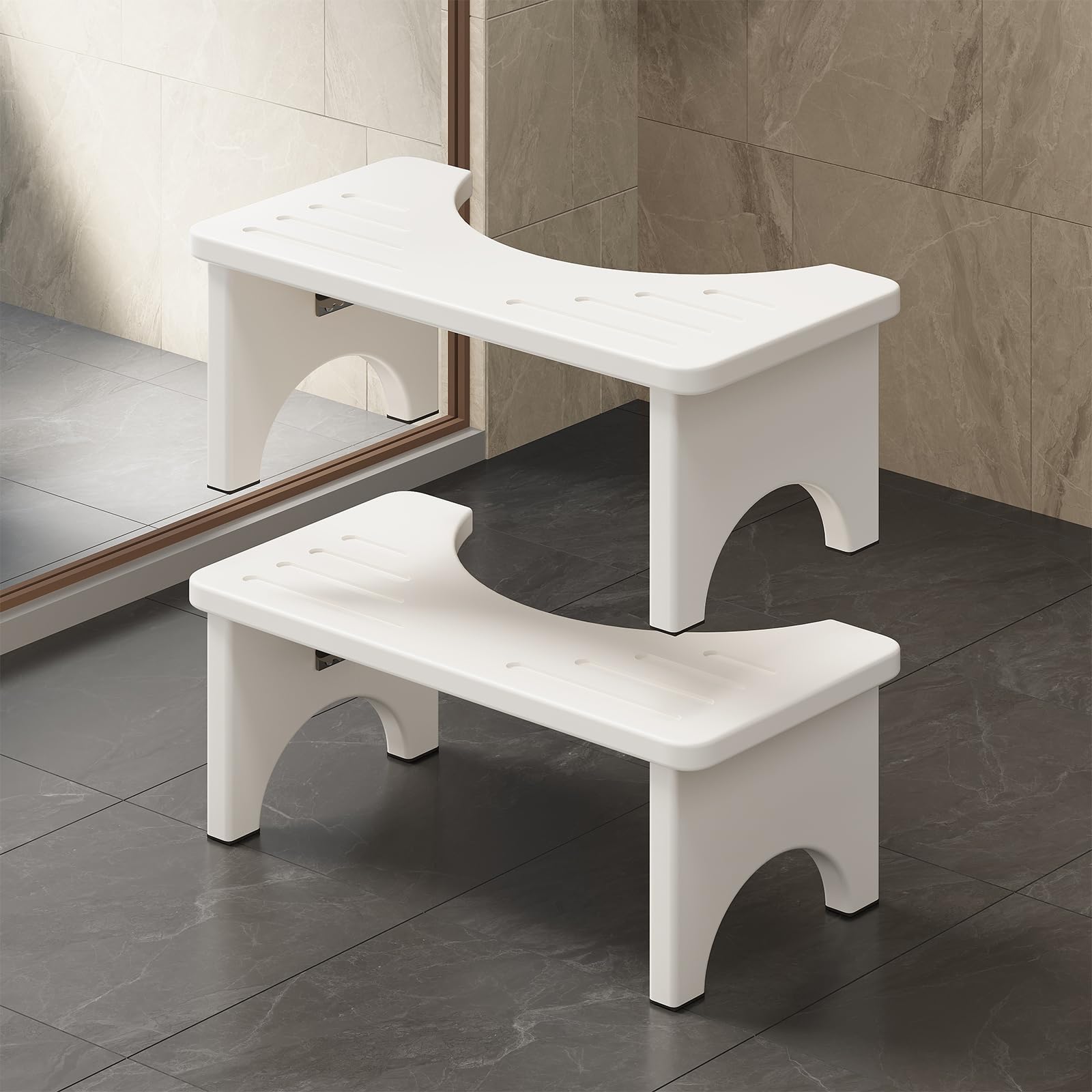 Photo 1 of 2 Pcs Foldable Toilet Stool Squat Adult, Portable Squatting Potty Stool for Travel, Wood Poop Stool for Adults & Kids, Toilet Steps for Bathroom, White