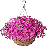 Artificial Faux Hanging Flowers Plants Basket for Outdoors Spring Decoration, UV Resistant Fake Silk Morning Glory in Planter Look Real for Outside Porch Patio Balcony Yard Garden Outdoor Decor