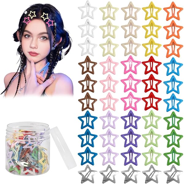 Hoyols Stern Haarspangen Set – 50 Stück, Gemischt Silber & Gold, Y2K & 90er Style, Für Konzerte, Festival & Alltag