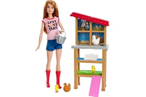 Barbie Chicken Farmer Doll, Red-Haired, and Playset with Henhouse, 3 Chickens, 2 Chicks and More, Career-Themed Toy for 3 to 