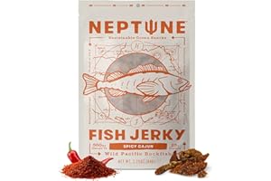 ONEFORNEPTUNE Neptune Fish Jerky - Spicy Cajun - Wild Caught Pacific Rockfish 2.25oz | Gluten-Free & Paleo | 25g Protein & 560mg Omega 3s | Sustainably Sourced from Small US Fisheries