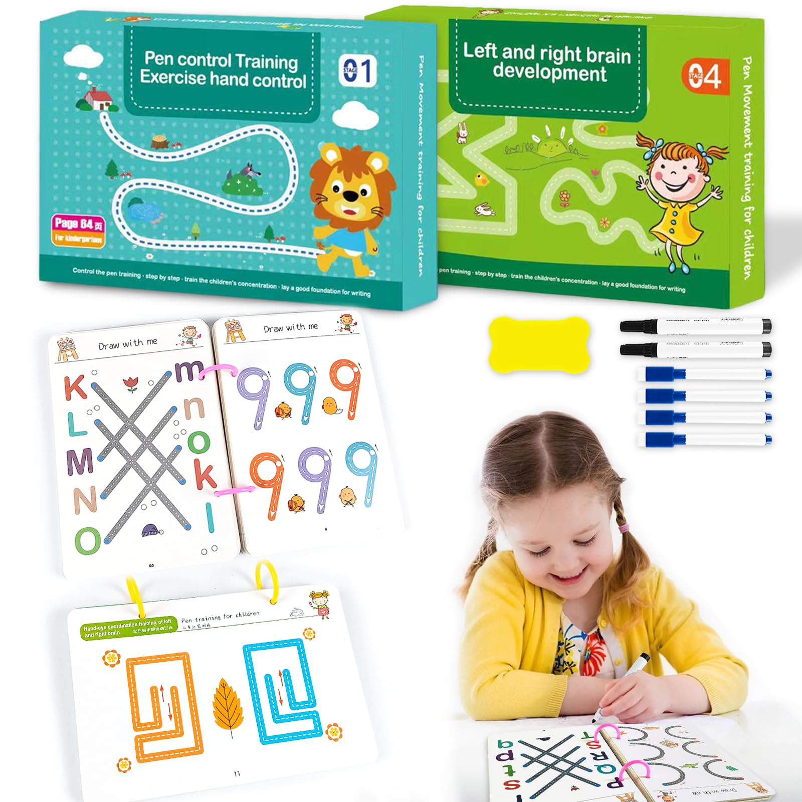 Scribble Smart Workbook, Reusable Tracing Books for 3,4,5,6 Year Olds, Preschool Activity Books, Handwriting Practice Books, Wipe Clean Activity Book, Pen Control Line Tracing Workbook (Set)