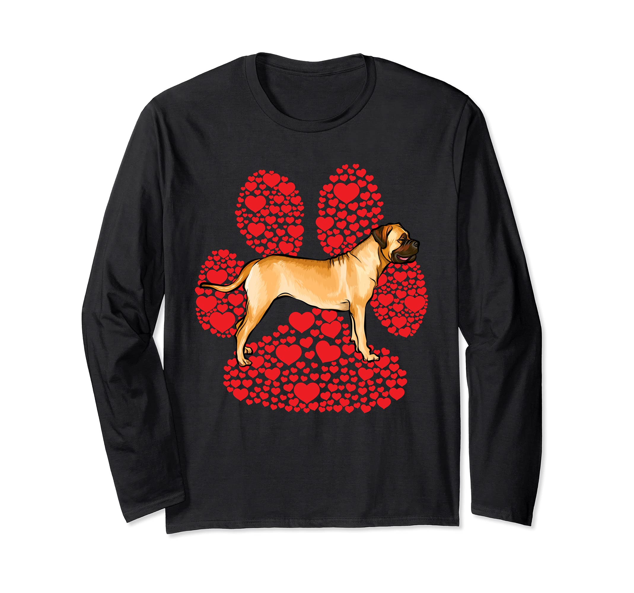 Bullmastiff Valentines Day Dog Love Paw Long Sleeve T-Shirt