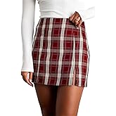 Women Y2k Gingham Plaid Mini Skirt Casual High Waist Split Hem Bodycon Business Pencil Skirt Work Office Outfits