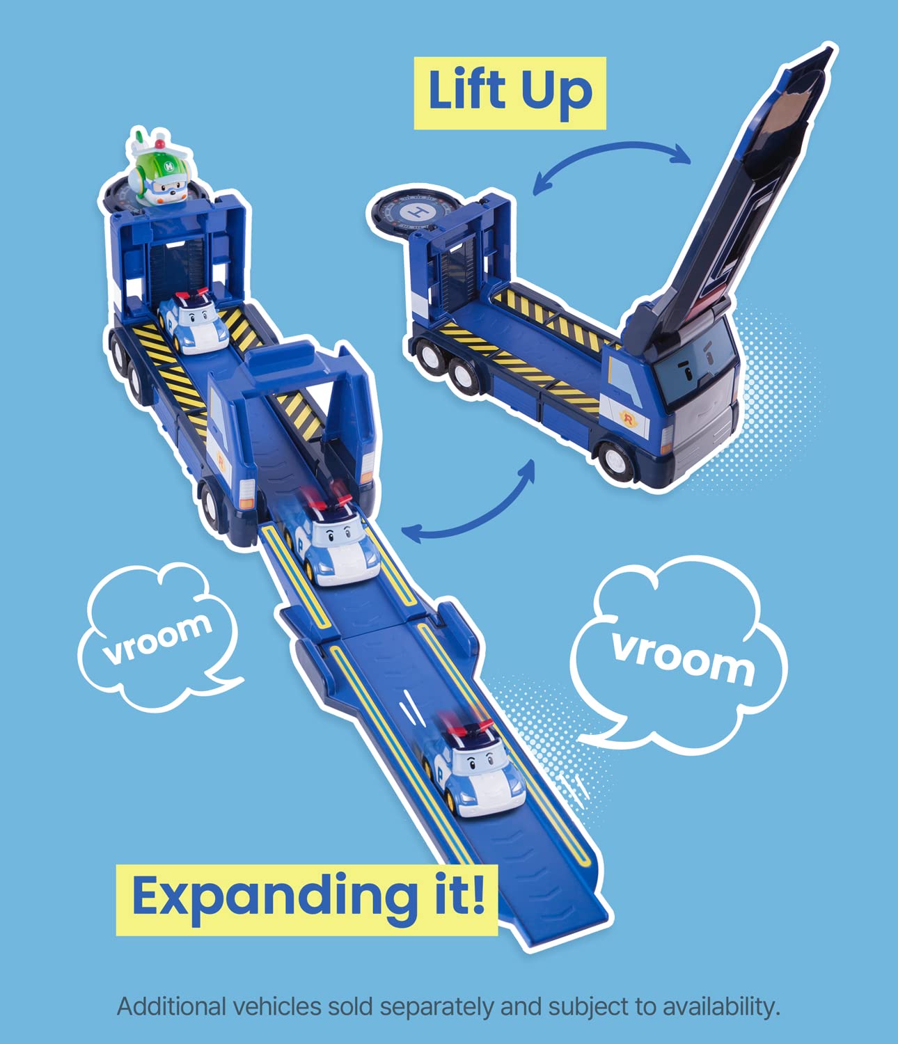 Robocar Poli Toys, Mobile Headquarters, 3-in-1 Transforming Police HQ Trailer Truck Toy with Vehicle Launchers & 1 Poli Die-Cast Car, Kids Toys for Ages 3 and up