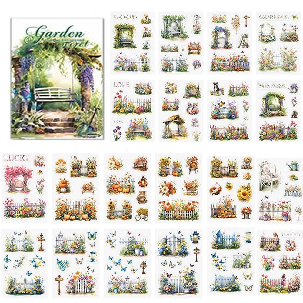 Alideco Vintage Scrapbook Stickers Set Forest Tree House Flower Butterfly Sticker Book for Adults Sticker journaling Stickers for Scrapbooking Tweezer 20Sheets (tingyuanliba)