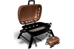 GAS ONE GasOne Tabletop Propane Grill – Portable Grill Propane with Heat Resistant Handles, Large Cooking Surface – User Friendly Temperature Control Knob Portable Gas Grill for RV, Camping, Home – Tan Brown