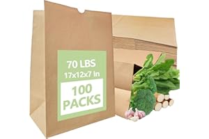 MAXTBEE 100 Pack Paper Kraft Paper Bags,70 Lbs Heavy Duty Large Grocery Brown Bag,12x7x17 Inch Bags for Storage,Take out,Shopping,Sacks