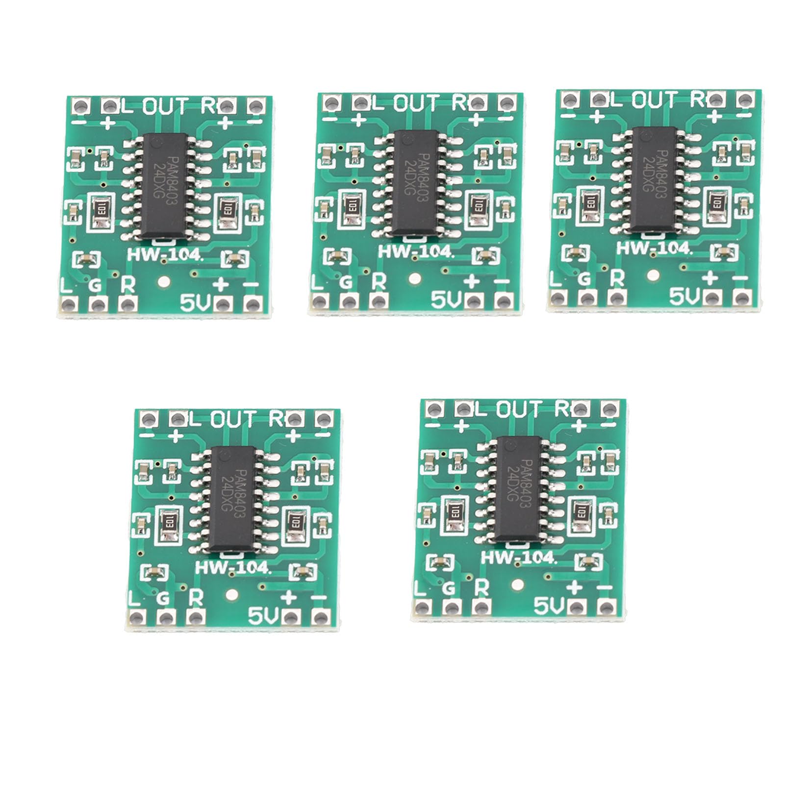 5pcs Super Small Power Amplifier Board 3W+3W Type D PAM8403 Digital Audio Amplifier Power Amp Module 2.5V-5.5V Dual Channel High Efficiency 90% USB Powered