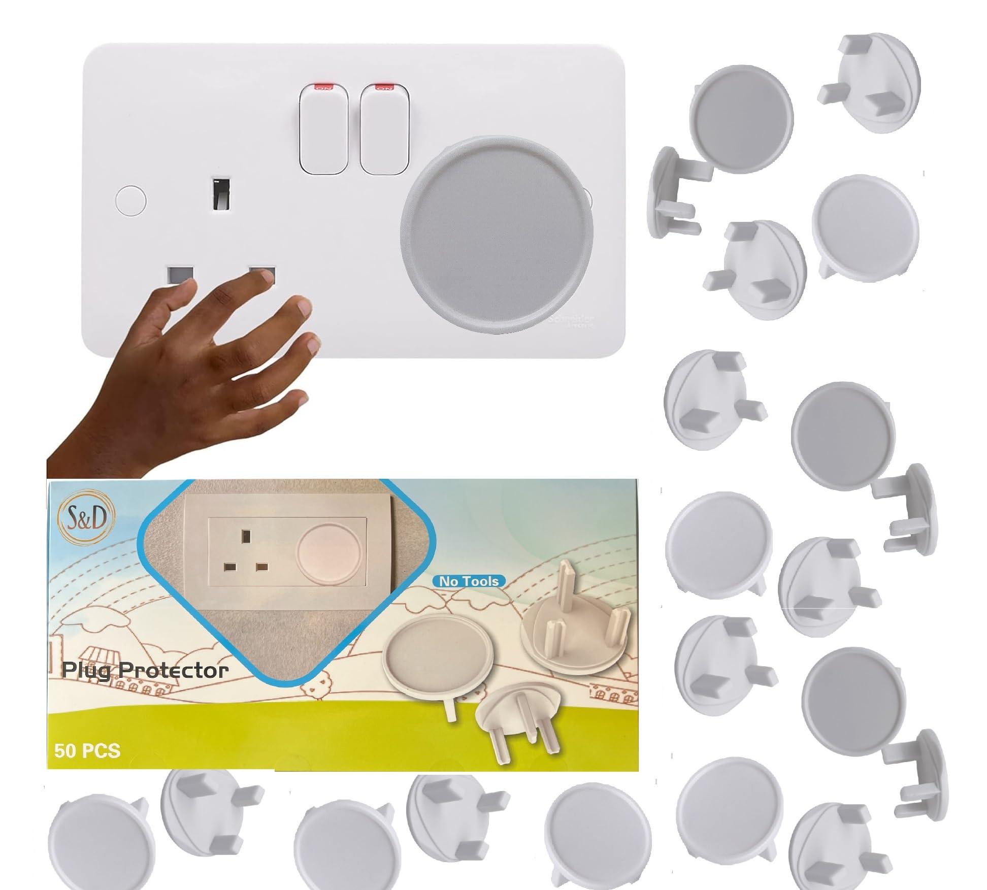 S&D Plug Socket Covers UK Plastic Outlet Plug Covers for sockets UK Protector Baby Secutity Shock Prevention,Child Safe Child Proof, Easy Install, (Pack of 50)