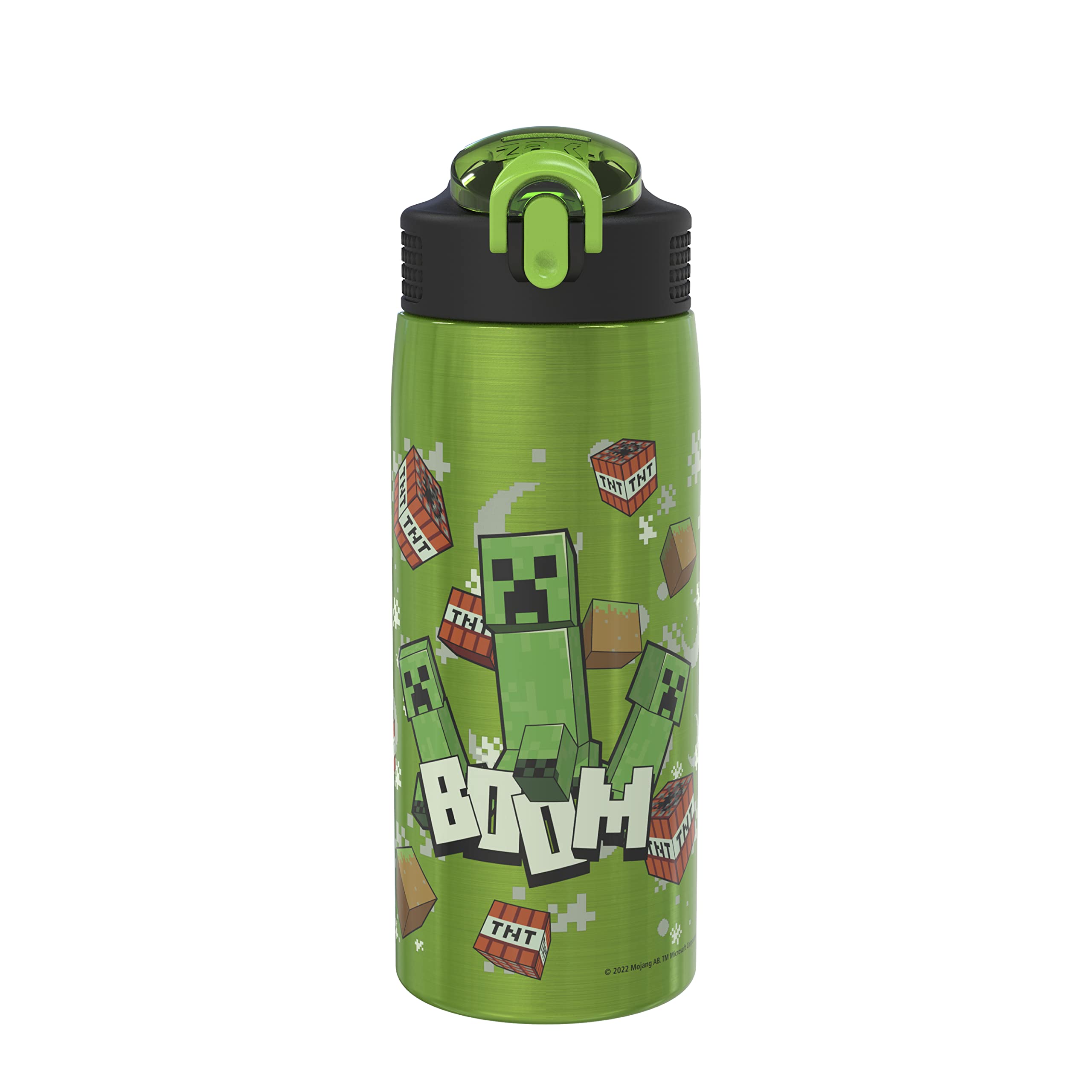 Photo 1 of Zak Designs Minecraft Water Bottle for Travel and At Home, 19 oz Vacuum Insulated Stainless Steel with Locking Spout Cover, Built-In Carrying Loop, Leak-Proof Design (Creeper)