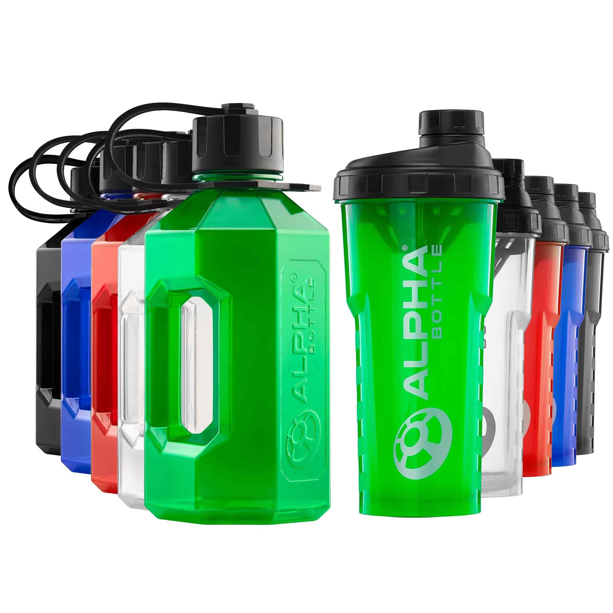 Alpha Designs 2 Pack Water Bottle (1.6L) & Protein Shaker Bottle (750ml) Bundle - Gym Gifts for Men & Women - Green