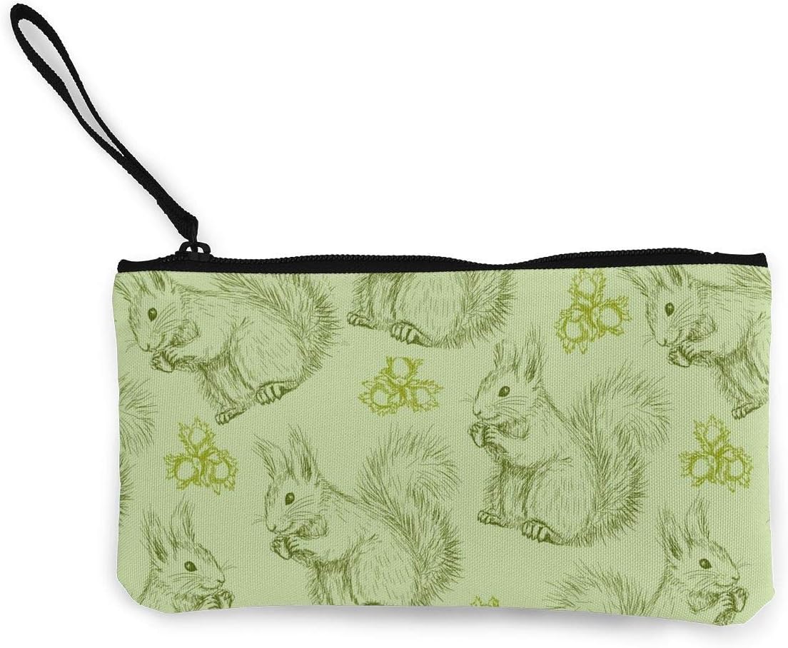 Unisex Wallet, Coin Bags, Cute Fluffy Squirrels and Nuts Canvas Coin Purse Bag Portable Purse Pouch Bag with Zipper for Lipstick Coins Cash Credit Card Headset USB Charger Keys