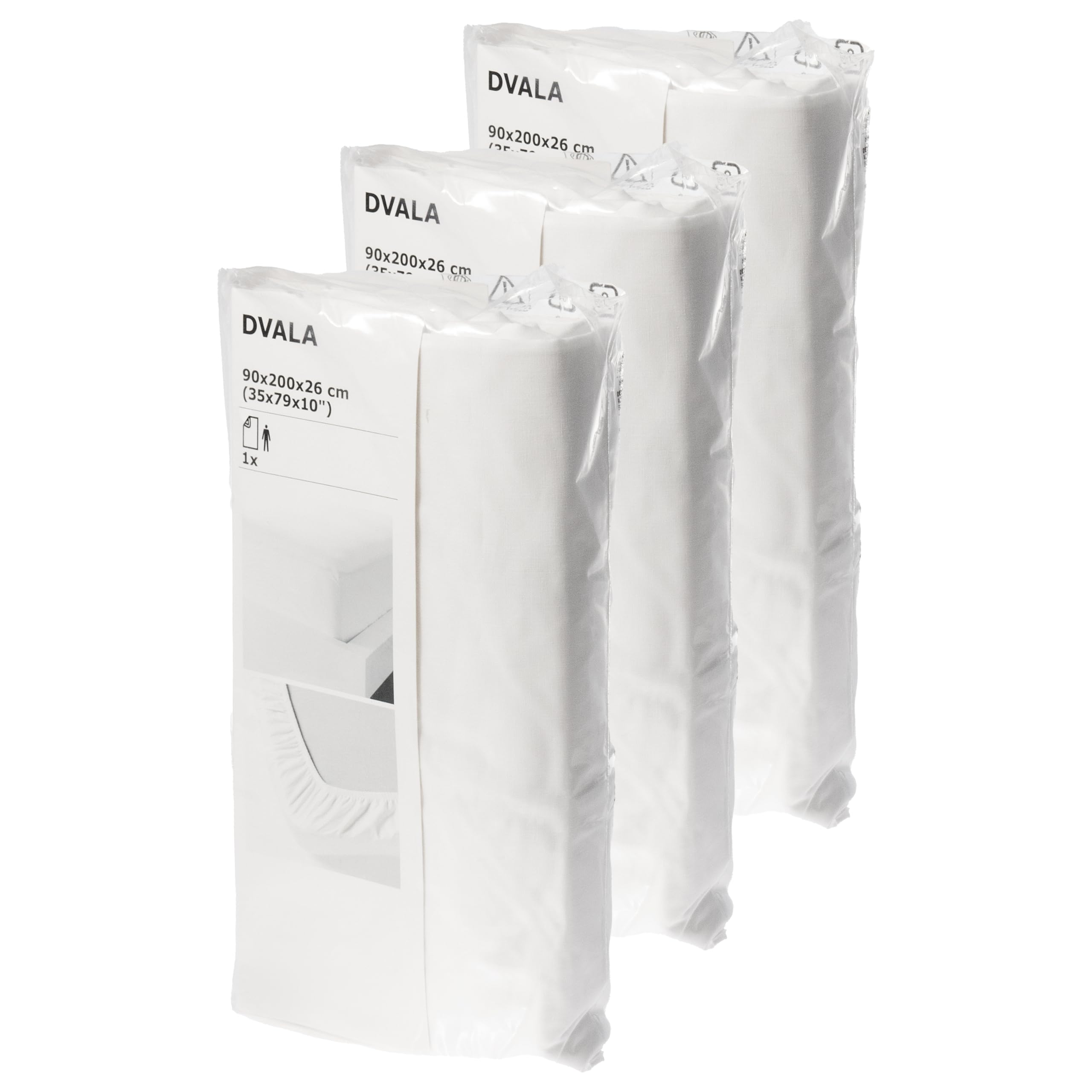 DVALA Euro Single 90 x 200 cm Fitted Bed Sheets, White, European Size, 100% Cotton - Set of 3