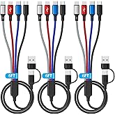 6 in 1 Multi Charging Cable, 3Pack 6FT Multiple Charging Cable, Multi Chargers Cord for All Devices Nylon Braided USB A/C Cable to 2*Lighting/Typc C/Micro USB Port for i Phone 17/16/15/Samsang/Tablets