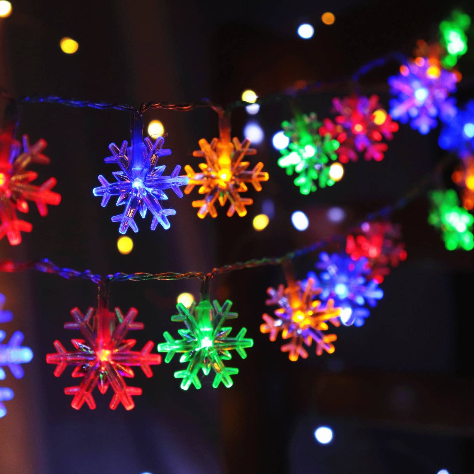 Photo 1 of CESOF Christmas Lights Multicolor 20 FT 40 LED Multi Colored Snowflake String Lights Battery Operated Colorful Fairy Light for Bedroom Party Home Xmas Decor Christmas Tree Decorations