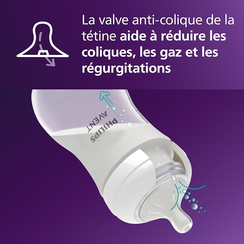 AVENT Kit biberons Natural Response : 2 biberons 260 ml avec tétines T3 (1 mois et plus), 4 sucettes Ultra Air, motif animaux aquatiques (modèle SCD837/13)