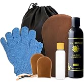 Tan Physics Self Tanner &ndash; 11pc Sunless Tanning Kit with True Color Tanner, Exfoliation Gloves, Travel Bag &amp; Bottle, Face &amp; Body Mitts, Detail Applicator for a Flawless Glow