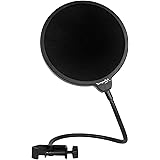 Dragonpad USA Pop Filter Studio Microphone Mic Wind Screen Pop Filter Swivel Mount 360 Flexible Gooseneck Holder, Black