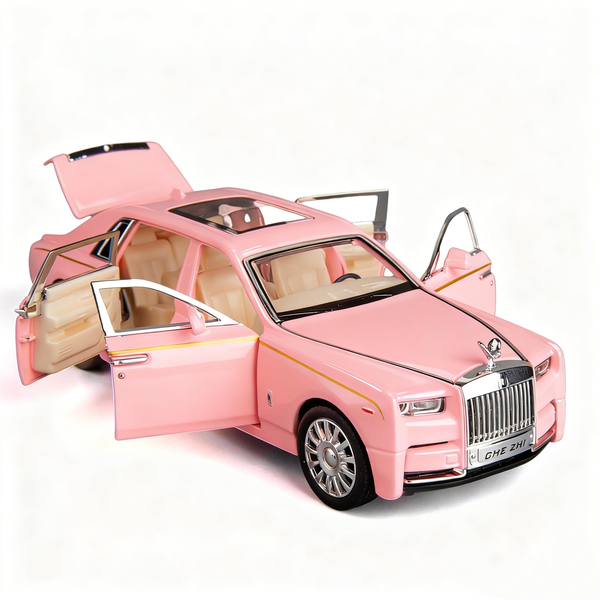 TGRCM-CZ 1/32 Rolls-Royce Phantom Model Car Toy Car with Sound and Light for Kids Boy Girl, Metal Body Door Opened Pink — image 1