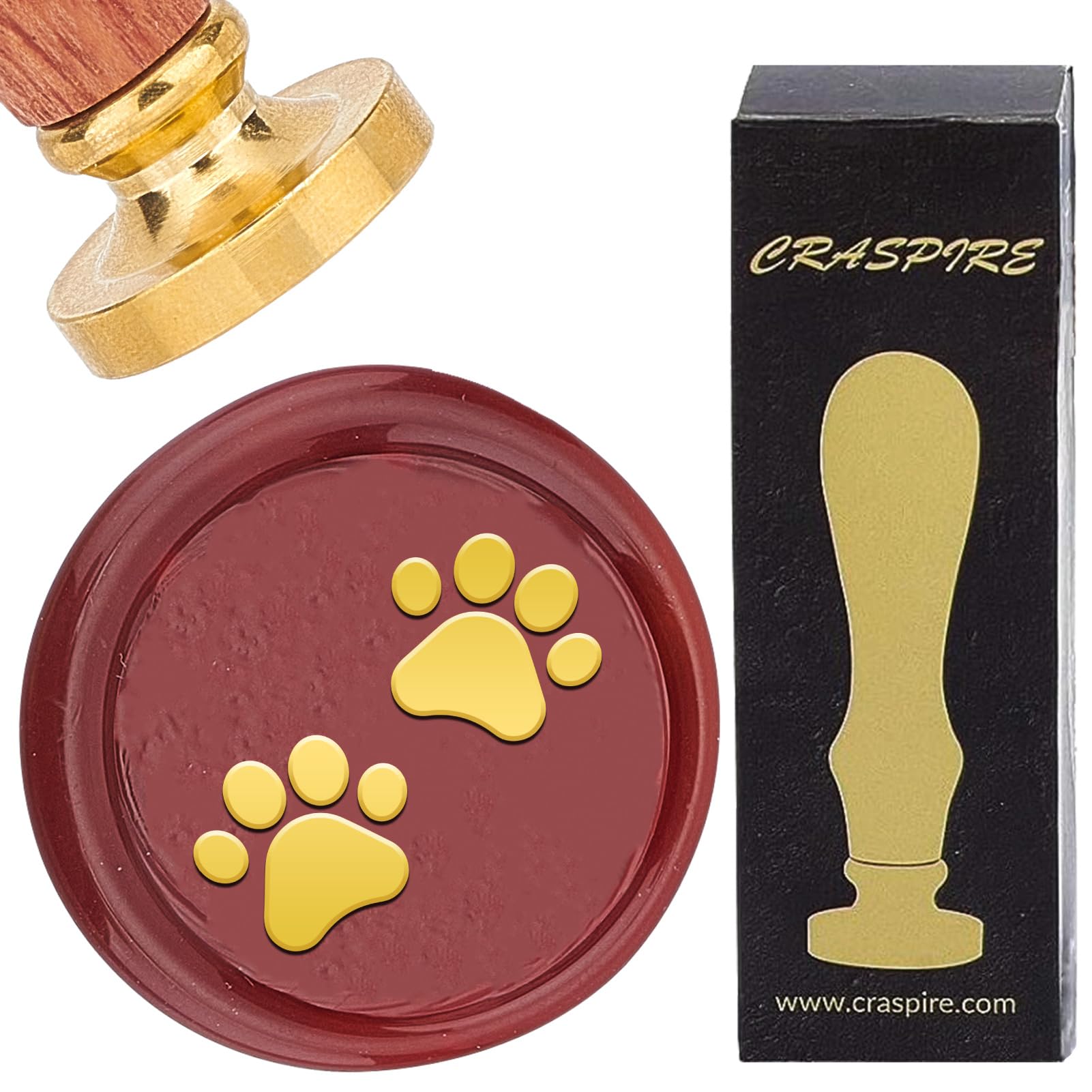 CRASPIRE Dog's Paw Wax Seal Stamp Footprint Retro Sealing Wax Stamp 25mm Removable Brass Head with Rosewood Handle for DIY Scrapbooking Wedding Invitations Envelopes Gift Wrap Envelopes Wine Packages
