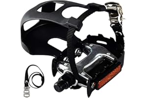 YBEKI Pro-Grade Spin Bike Pedals with Toe Clips & 4D Adjustable Straps - 9/16" Alloy Spindle for Mountain Road Bikes/Peloton/Schwinn/Sunny Bikes | 500lb Load Capacity + 12-Month Warranty