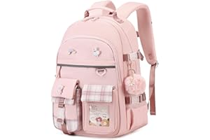 KIDNUO Backpack for Girls, 15.6 Inch Laptop School Bag Kids Kindergarten Elementary College Backpacks Large Bookbags for Teen Girls Women Students Casual Travel Daypacks (Pink)