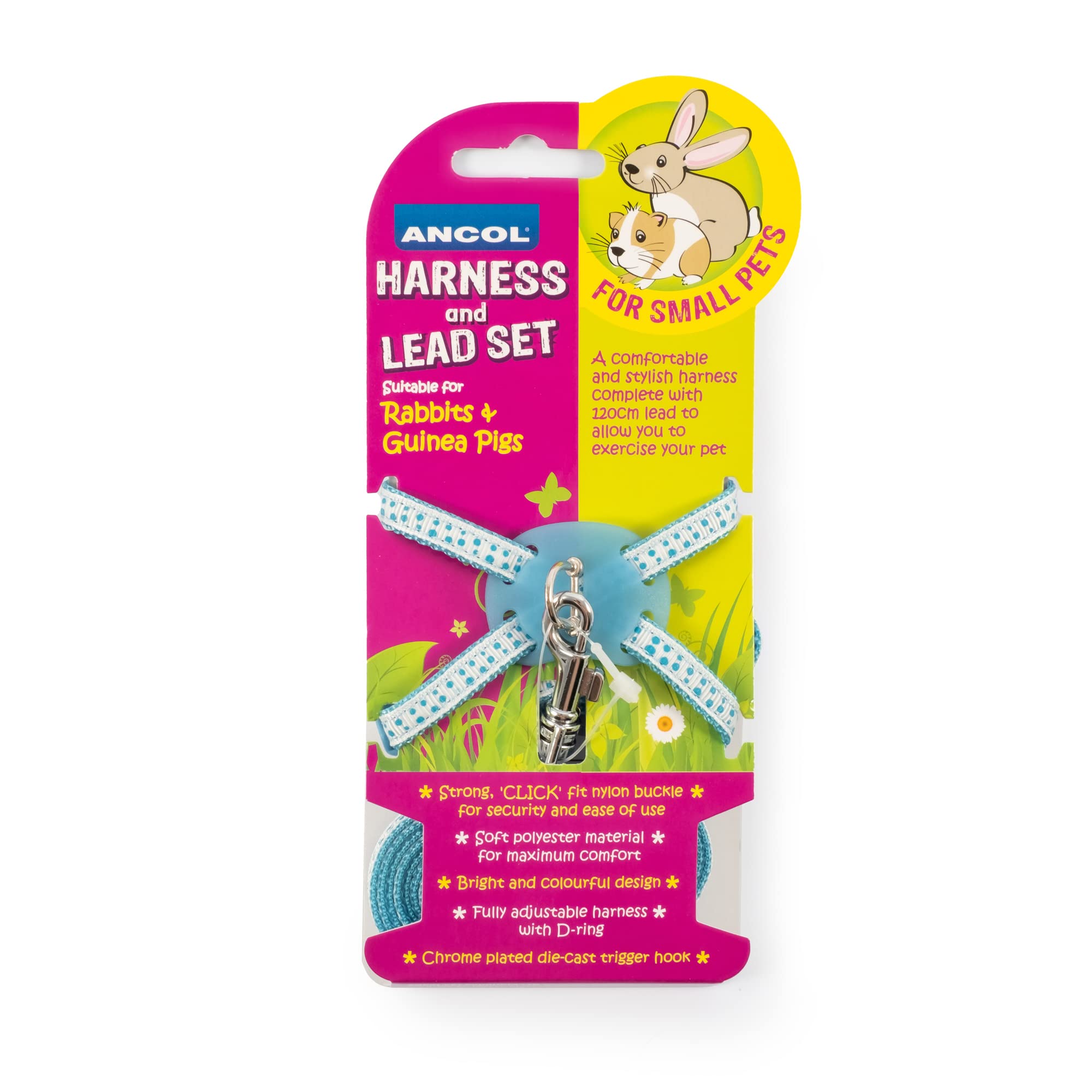 Ancol Rabbit Harness & lead set Blue Polka
