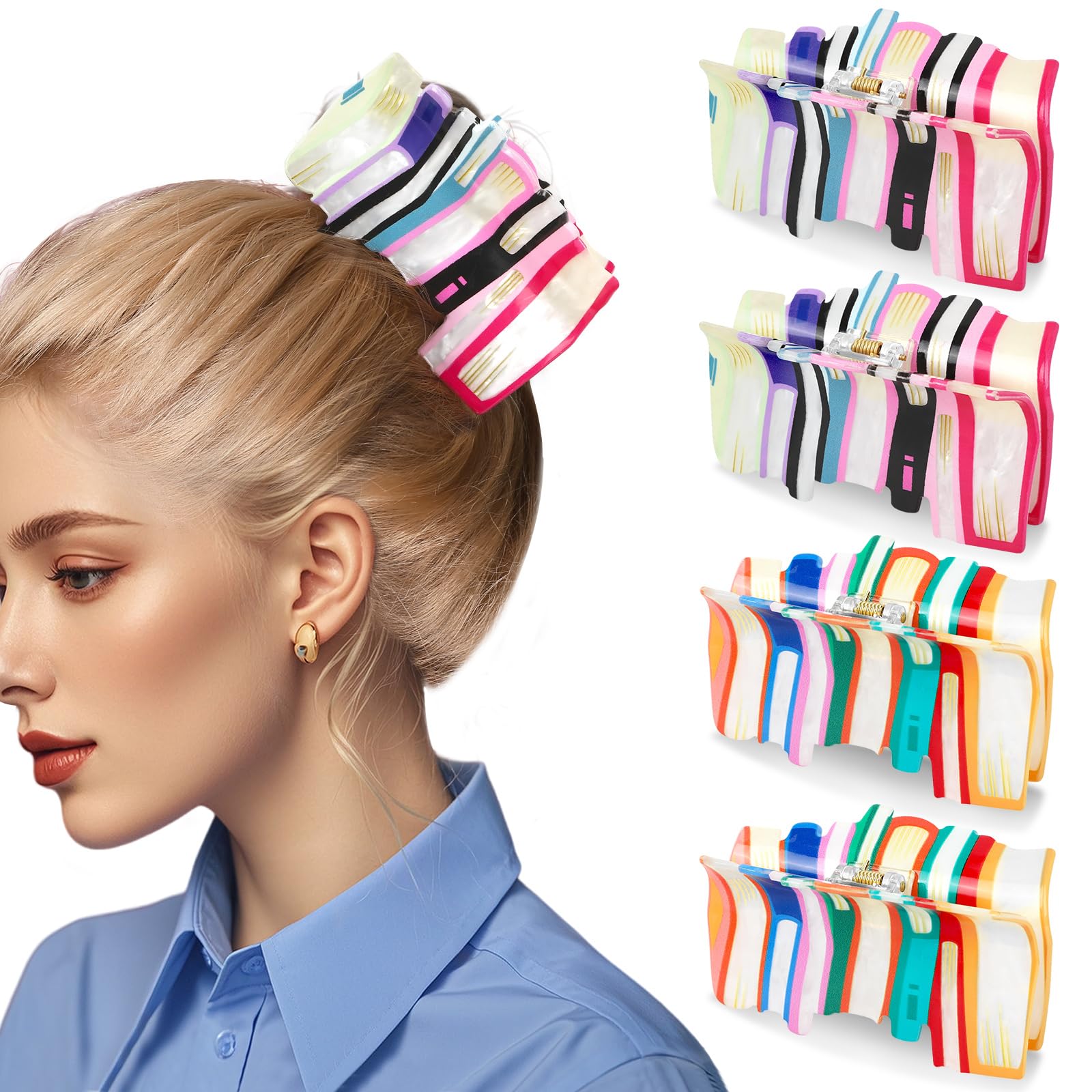 Photo 1 of kaiolbly 4Pcs Book Hair Claw Clips Back To School Hair Clips for Thick Thin Hair Funny Teacher Orange Pink Hair Barrettes Accessories for Women Book Lovers Teachers (Pink Orange Book)