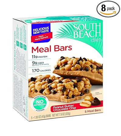 South Beach Diet Meal Bars Peanut Butter Chocolate Chip 158 Ounce 5 Count Pack Of 8