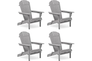 WOOD-NATRL Wooden Folding Adirondack Chair Set of 4, Pre-Assembled BackRest Wood Lounge Chair for Outdoor Patio Garden Lawn Backyard Deck Pool Beach Firepit