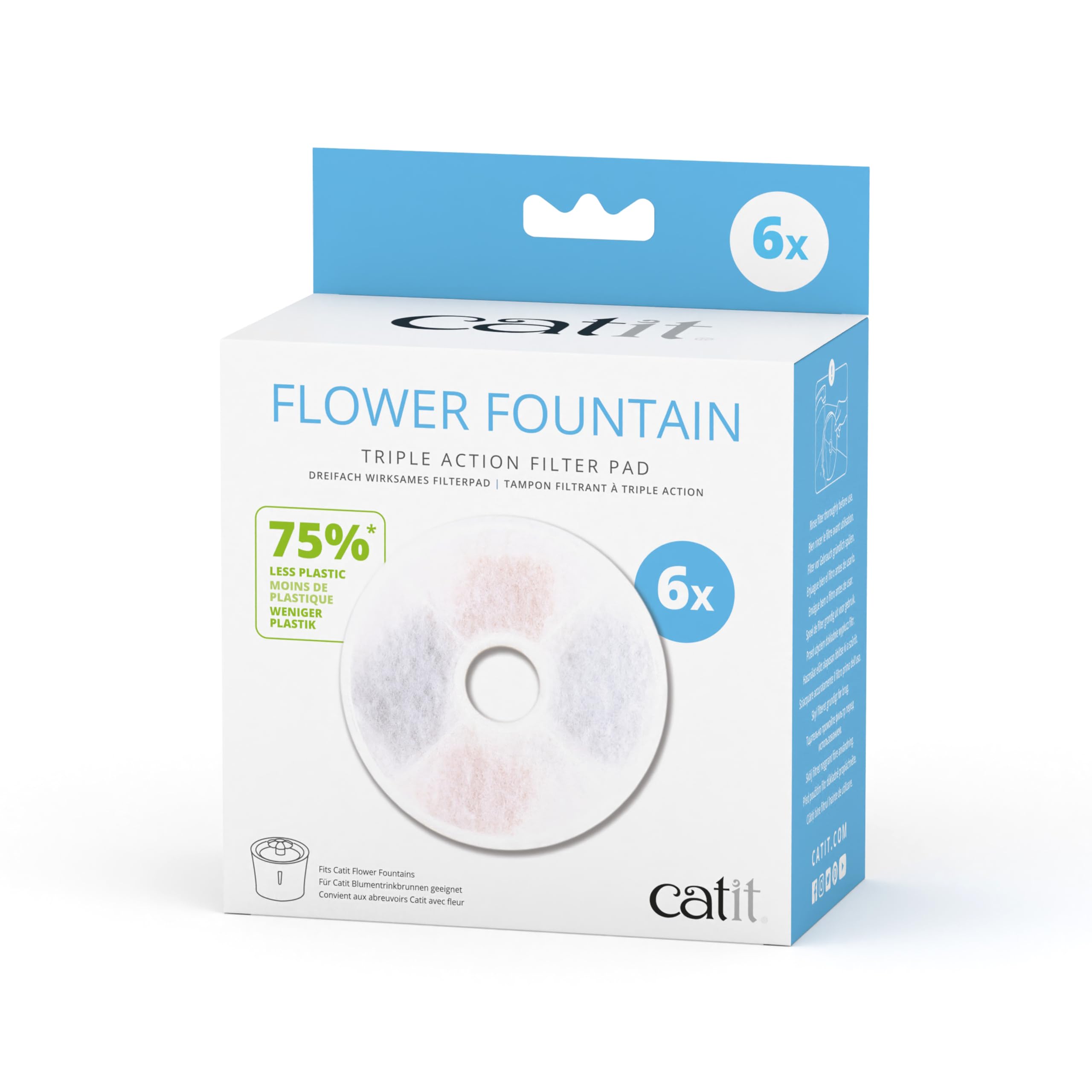 catit Genuine Flower Replacement Frameless Water Fountain Filter Cartridges, 6 Pack