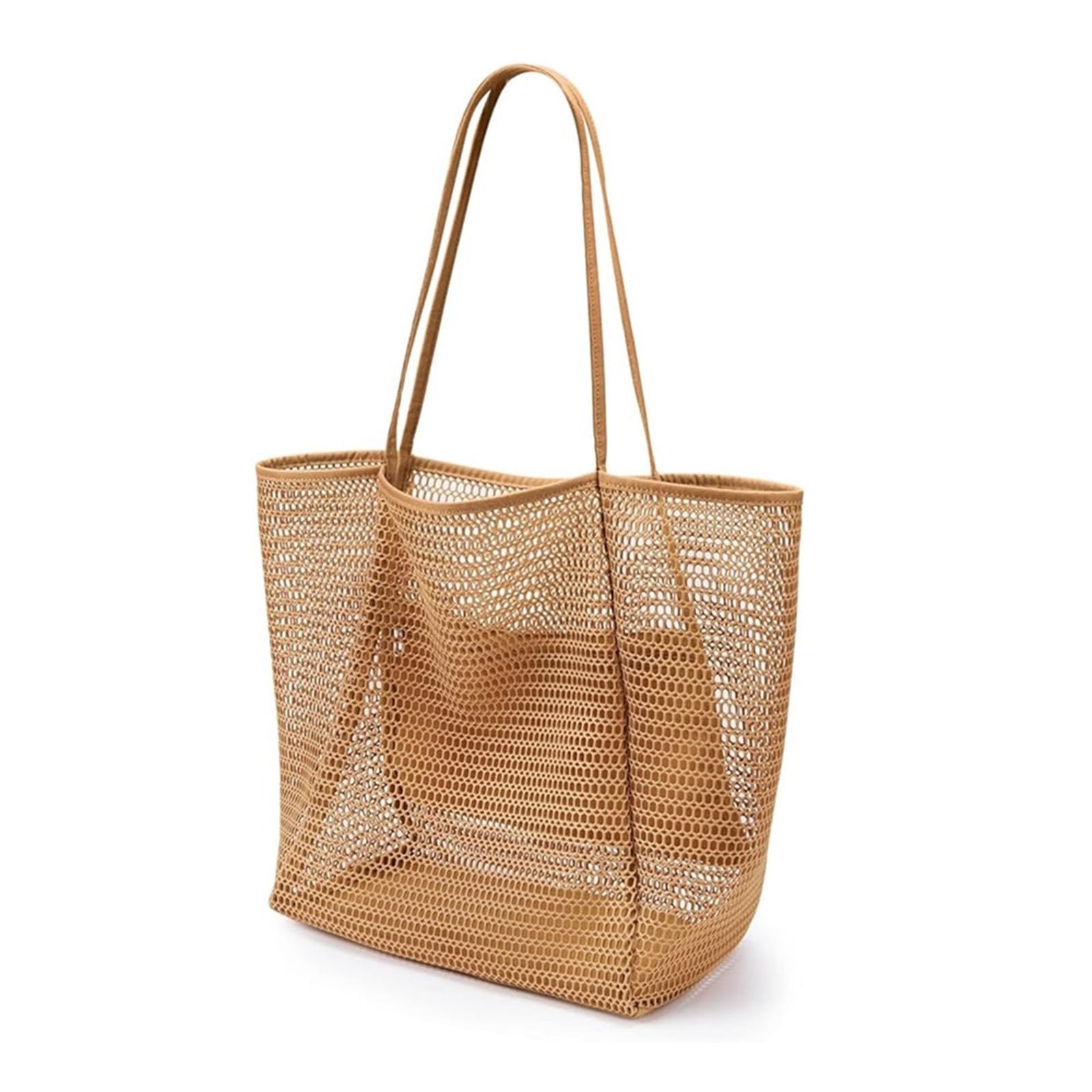 Photo 1 of YINWANBB Beach Bags for Women,Mesh Tote Bag with Large Inner Pocket, Sandproof Shoulder Handbag for Beach and Pool (Brown)