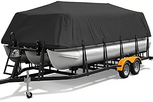 YimSting Pontoon Boat Cover 16 ft 17 ft 18 ft, 1200D Heavy Duty Waterproof Pontoon Cover with Windproof Straps & Motor Cover,