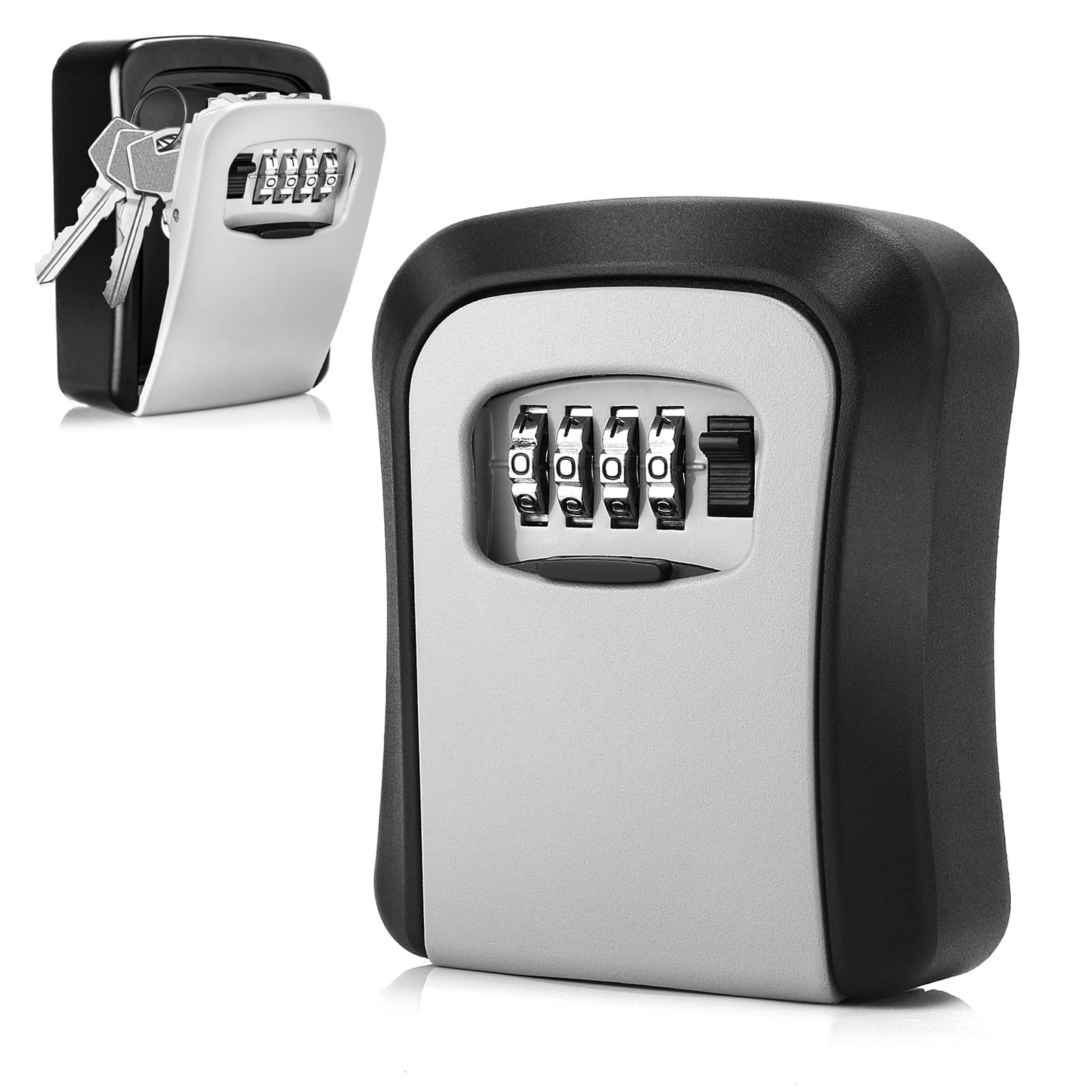 HIYAA Key Safe Wall Mounted, All-Metal 4 Digit Combination, Outdoor, Waterproof Key Mounting Kit for Home Office Garage School - Black & Silver