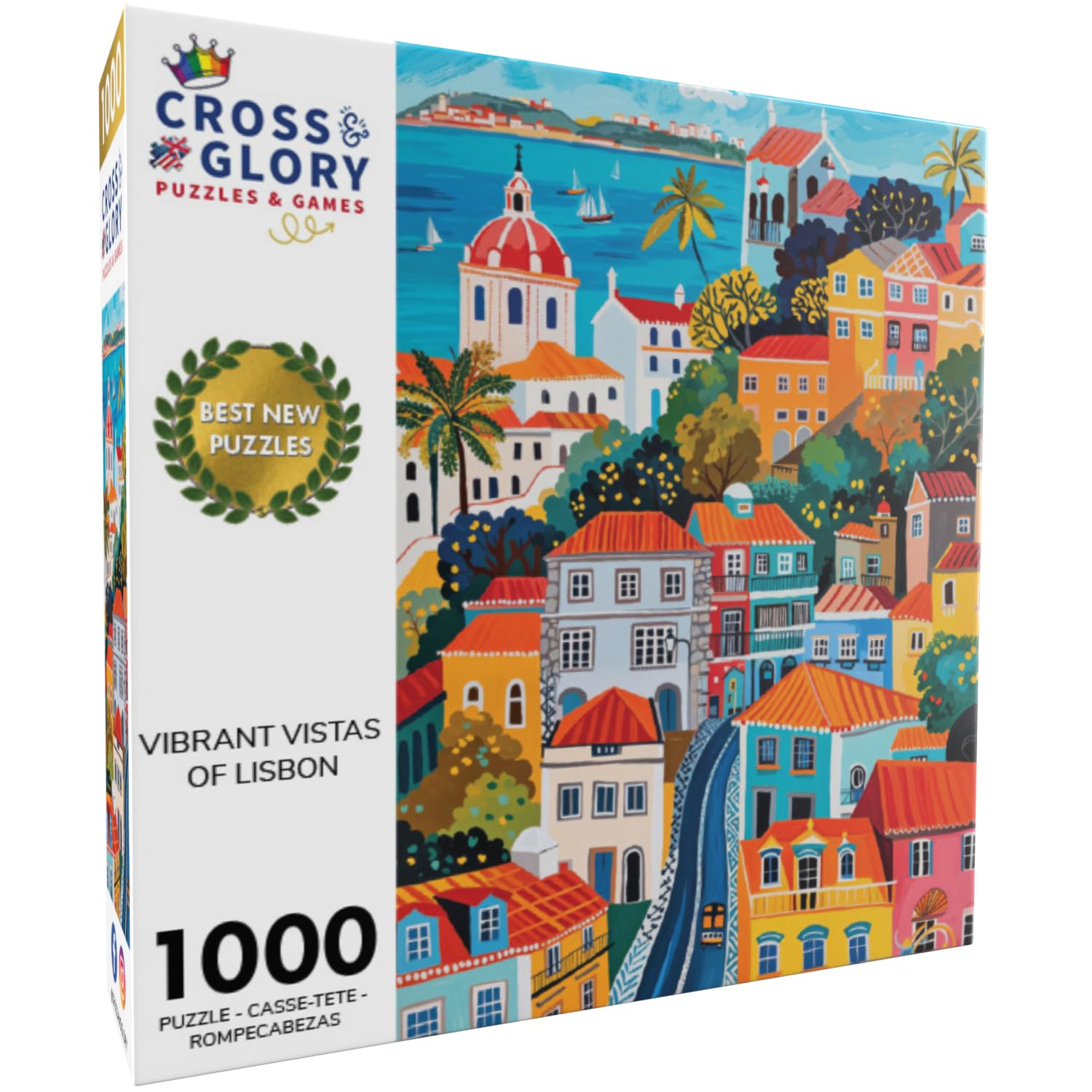 Cross & Glory - Jigsaw Puzzles 1000 Pieces for Adults | Vibrant Vistas of Lisbon - 1000 Piece Puzzle for Adults | Folk Art Style | Bright | Colorful | Family Friendly Game