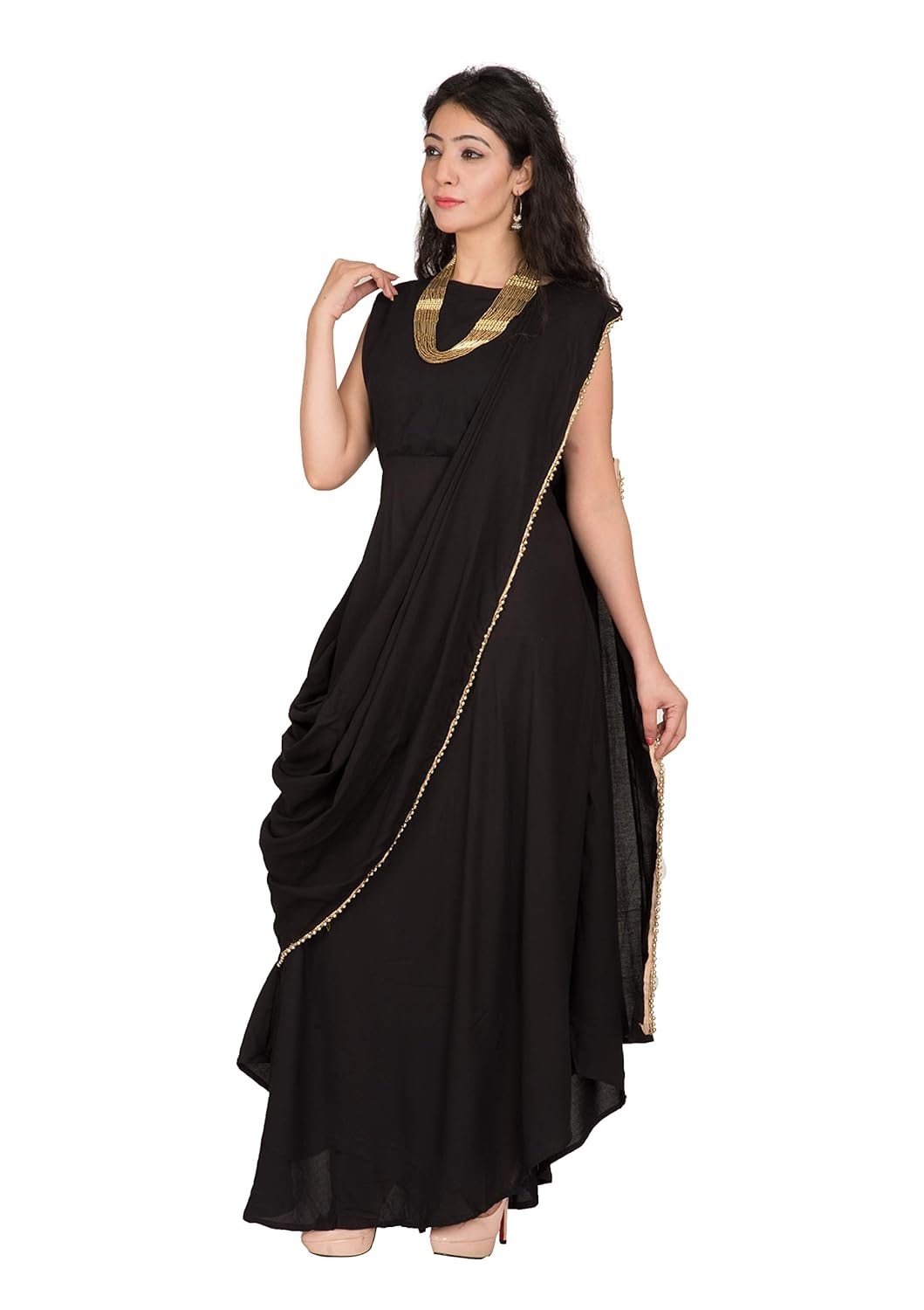 generic women's viscose long gown dress (black, free size)