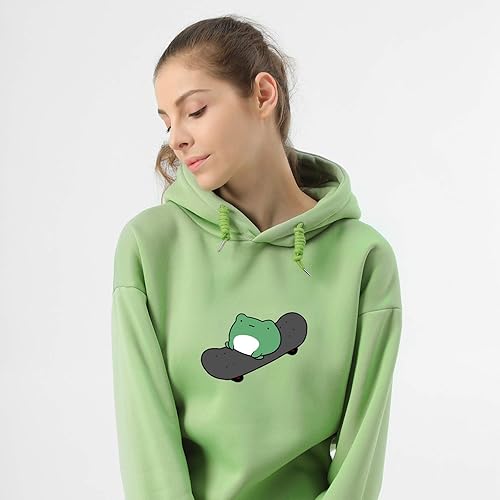 KEEVICI Women's Cute Sweatshirts Frog Skateboard Long Sleeve