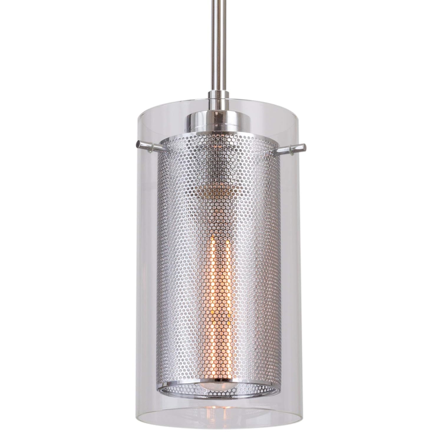 Kira Home Jet 8.5" Contemporary Pendant Light with Glass and Metal Inner Shade, Chrome Finish