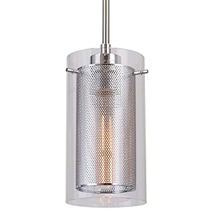 Kira Home Jet 8.5" Contemporary Pendant Light with Glass and Metal Inner Shade, Chrome Finish