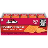 Austin Cheddar Cheese Flavored Sandwich Crackers, 27.6oz Tray (20 Packs) | Cheddar Cheese Flavored Sandwich Crackers, Lunch Snacks, Value Size