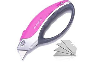 HOME PLANET GEAR Pink Box Cutter Retractable Utility Knife - Heavy Duty Box Cutter Knife Cardboard Cutter - Box Opener Razor Blades Knife with 5 Sharp Utility Blades
