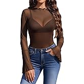 Avidlove Mesh Tops for Women Long Bell Sleeve Blouses Sexy Going Out Shirt Sheer Winter Outfits 2025