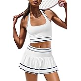Panadila Women 2 Piece Tennis Skirt Sets Athletic Sets Halter Sports Bra and Mini Skort Pickleball Outfits