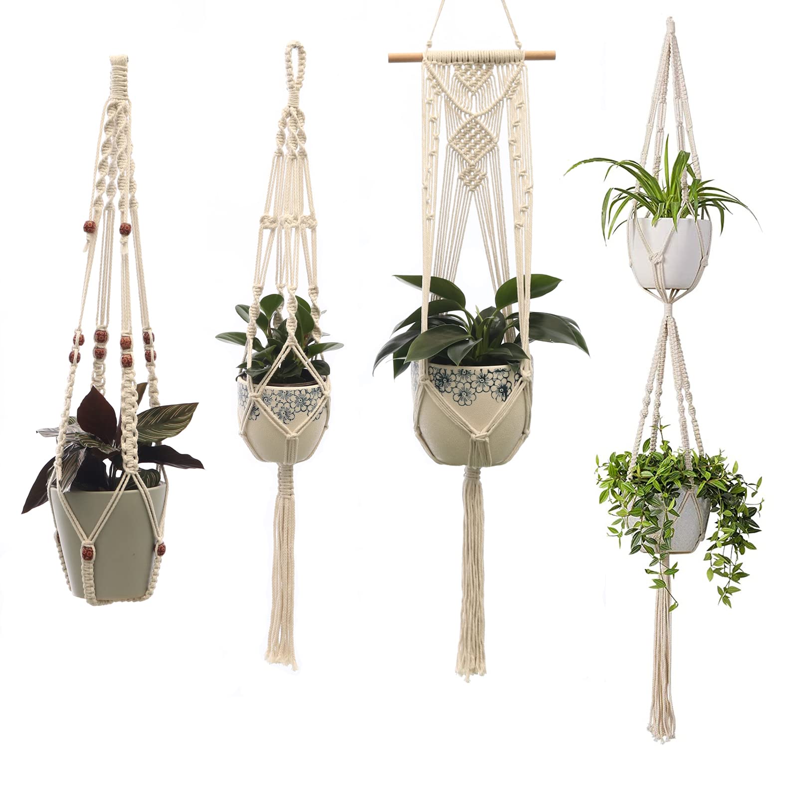 newsbirds 4 Packs Macrame Plant Hangers Hanging Planter Basket 4 Legs Handmade Hanging Plant Holder Decorative Flower Pot Holder for Indoor Outdoor Home Decor