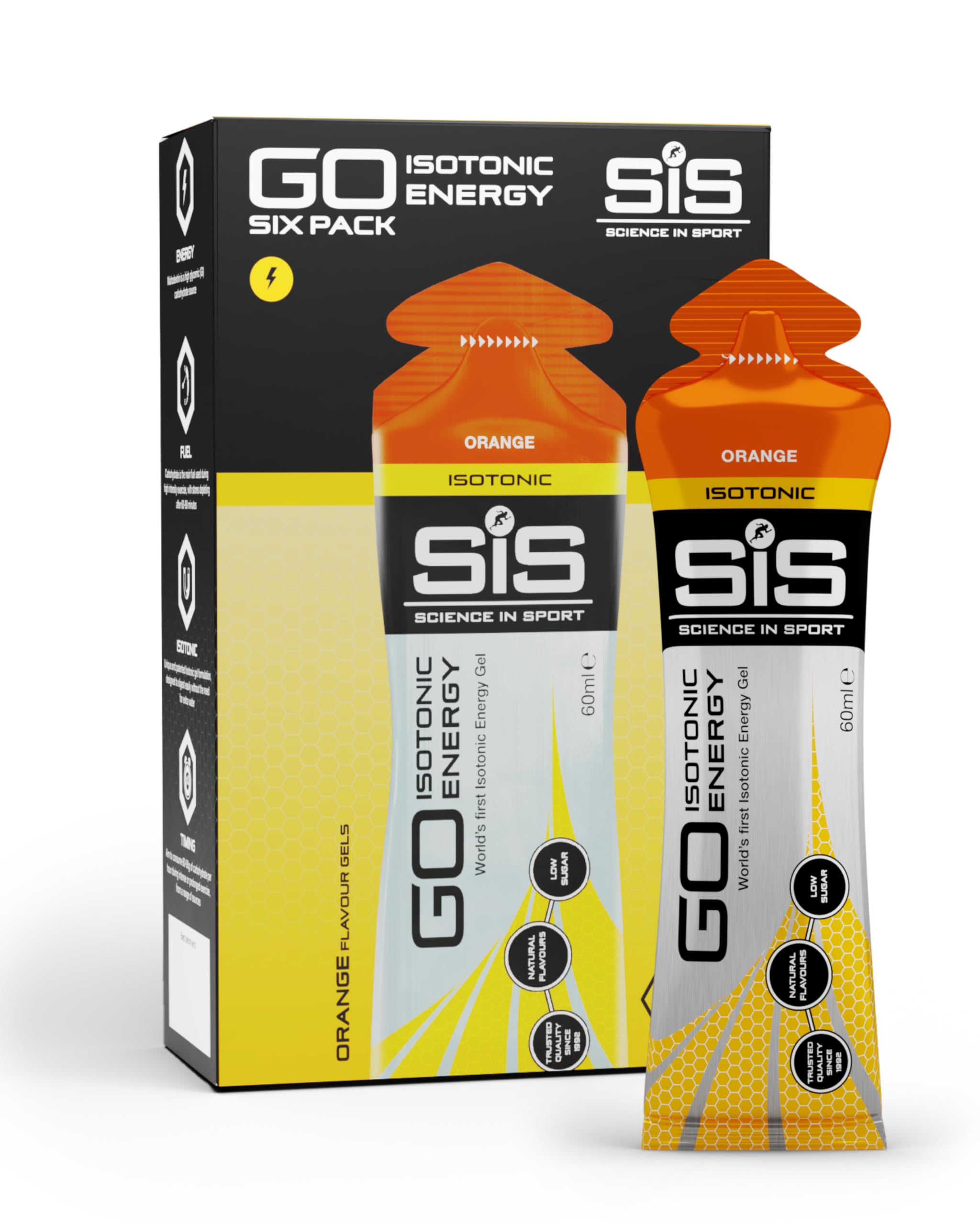 Science in Sport GO Isotonic Energy Gel 6 x 60ml Orange – Fast-Acting – Vegan – Formulation with 22g of carbohydrates, a great source of energy